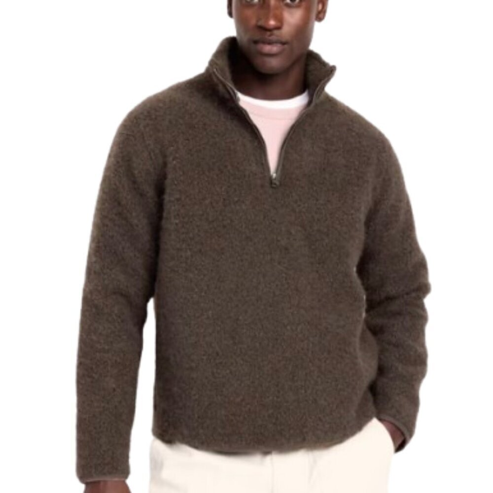 Loose Bouclé Sherpa Quarter-Zip Pullover NWT (MS006) - Picture 1 of 4